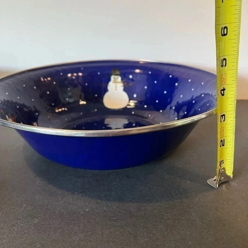Golden Rabbit II Snowman Denise S. Harvey Blue Enamelware Lot Of (8) Eight